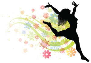 dancing silhouette with flowingflowers 